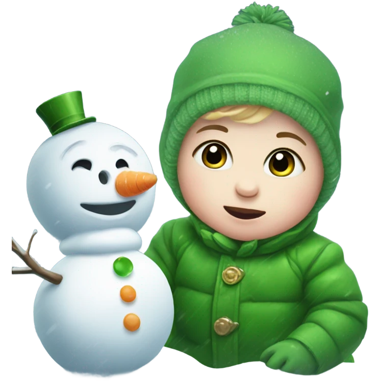 Irish baby with snowman in snowstorm emoji