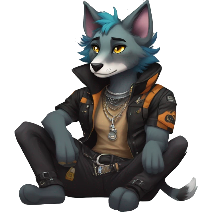 cool edgy animal fursona by griffsnuff & LiLaiRa & Falvie with badass colors and a collar full body emoji
