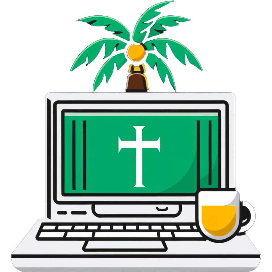 computer with Saudi Arabia palm tree and swords emblem on screen emoji