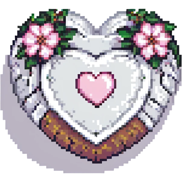 Make the silver accents and details extremely prominent and abundant on the heart with sakura, pixel art style, no background. emoji