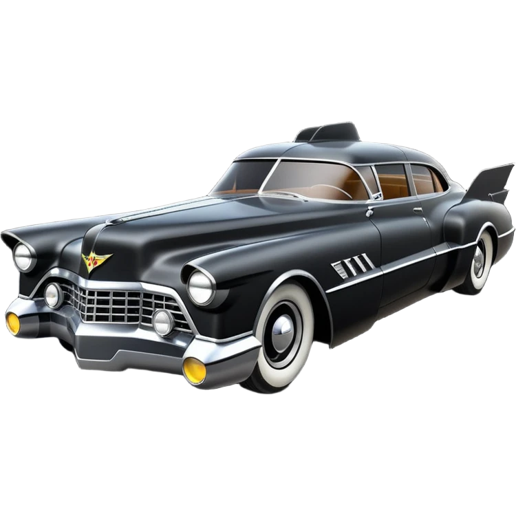  the animated series aerodynamic opulent dark futuristic concept Batmobile loosely based on 1946 V16 Cadillac wagon (flat long straight faceted mechanical body) winged stealthy street hot rod  emoji