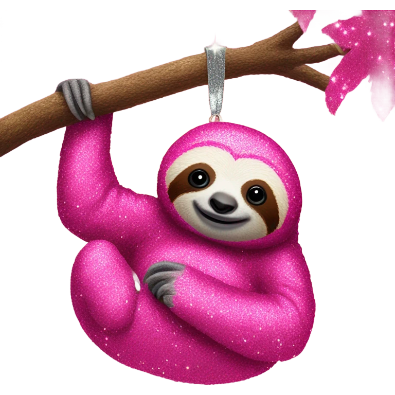 Hot pink sloth with glitter hanging on a tree  emoji
