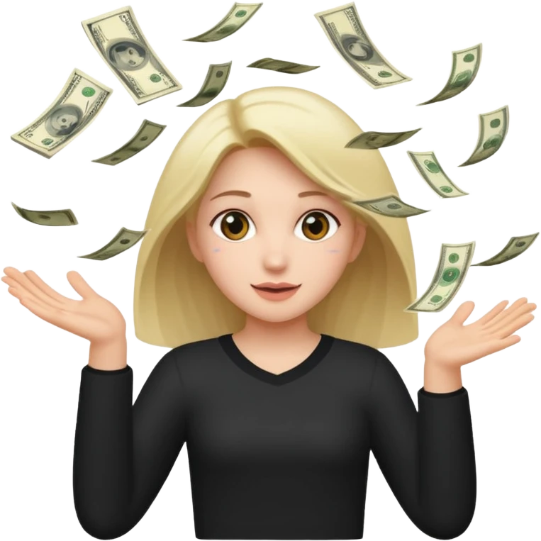 Haz un emote de una chica lanzado lluvia de billetes en formato gifg emoji