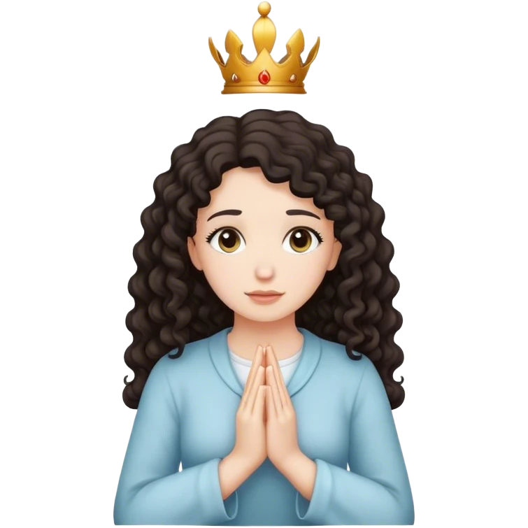 Praying white female with dark curly hair emoji