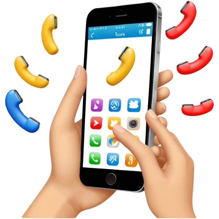 Un tac Tac a una pantalla de teléfono  donde se visualice el teléfono y las manos haciendo el movimiento y sea de colores vibrantes y resalntante emoji