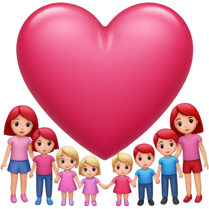 big heart with several small child figures inside emoji