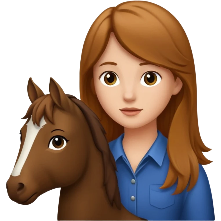 Ein braunhaariges Mädchen mit langen glatten Haaren und sitzend auf einem Braunen Pferd mit schwarzer Mähne  emoji