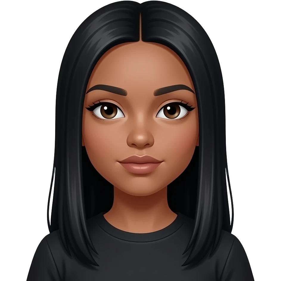 Une fille adolescente avec une peau "tan skin" avec des longs cheveux noirs lisses style clean baddie girl emoji