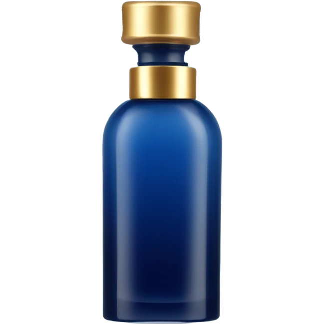 perfume cilindro largo, color azul marino y tapa dorada emoji