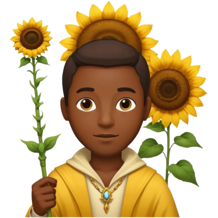 black man god with sunflower, scepter emoji