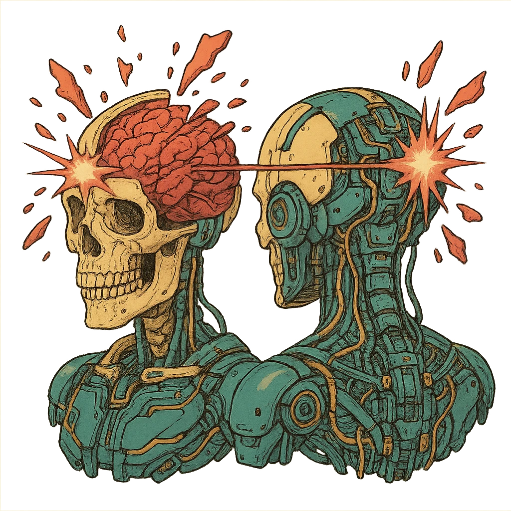 a skull exploding, anatomical diagram, front and back impact points, cyberpunk futuristic emoji