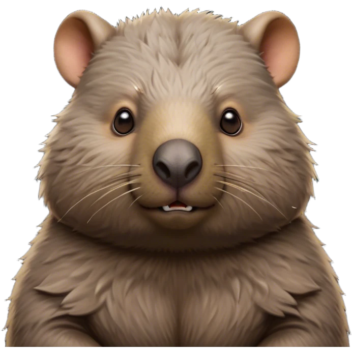 Cinematic Noble Wombat Portrait Emoji, Poised and regal, with a stout, muscular build and a dense, shaggy fur of earthy brown, deep-set soulful eyes with a hint of gruff wisdom, Simplified yet sharp and sophisticated features, highly detailed, glowing with a warm, dignified glow, high shine, intelligent and sturdy, stylized with an air of bushland majesty, focused and attentive, soft glowing outline, capturing the essence of a watchful and confident burrower, so majestic it feels as though it could plod out of the screen with effortless authority! emoji