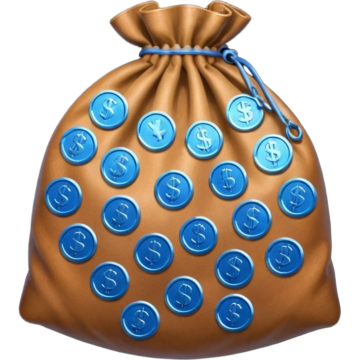brown money bag full off blue coins emoji