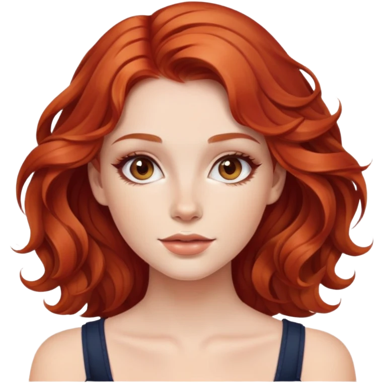 beautiful girl with wavy red hair, natural makeup look emoji