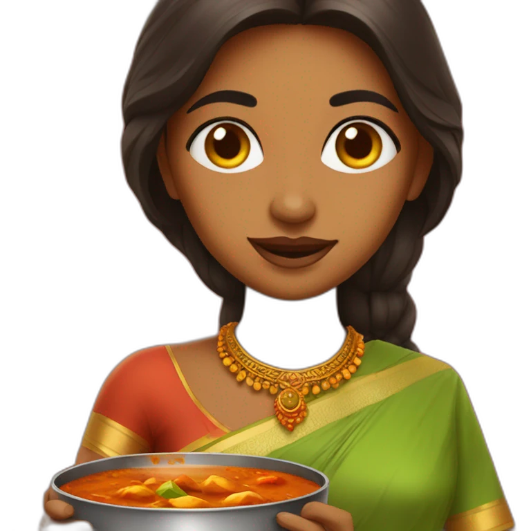 an indian girl with hot curry emoji