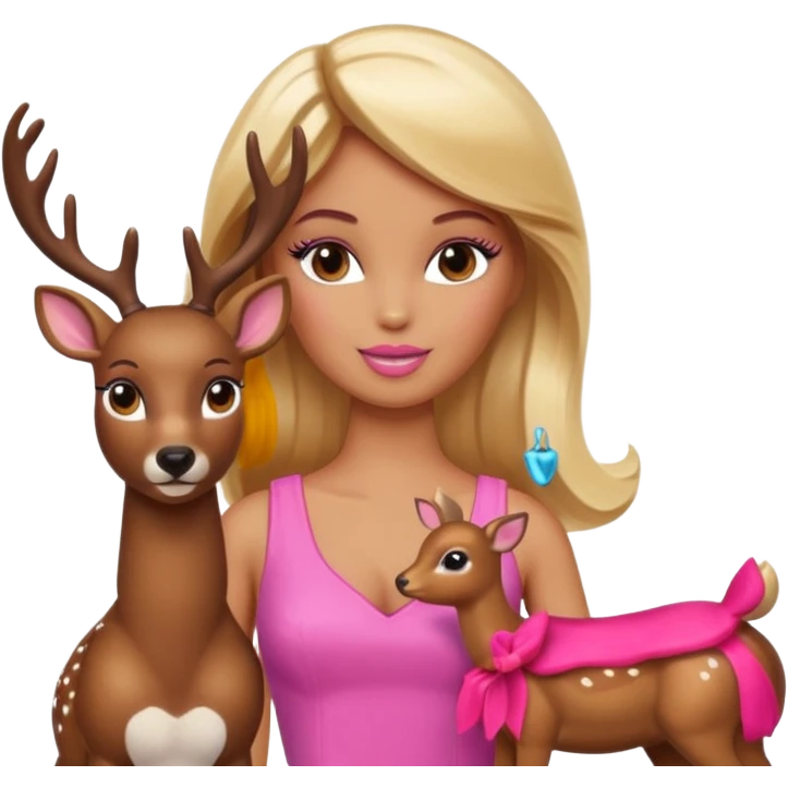 brown skin blonde barbie with deer emoji