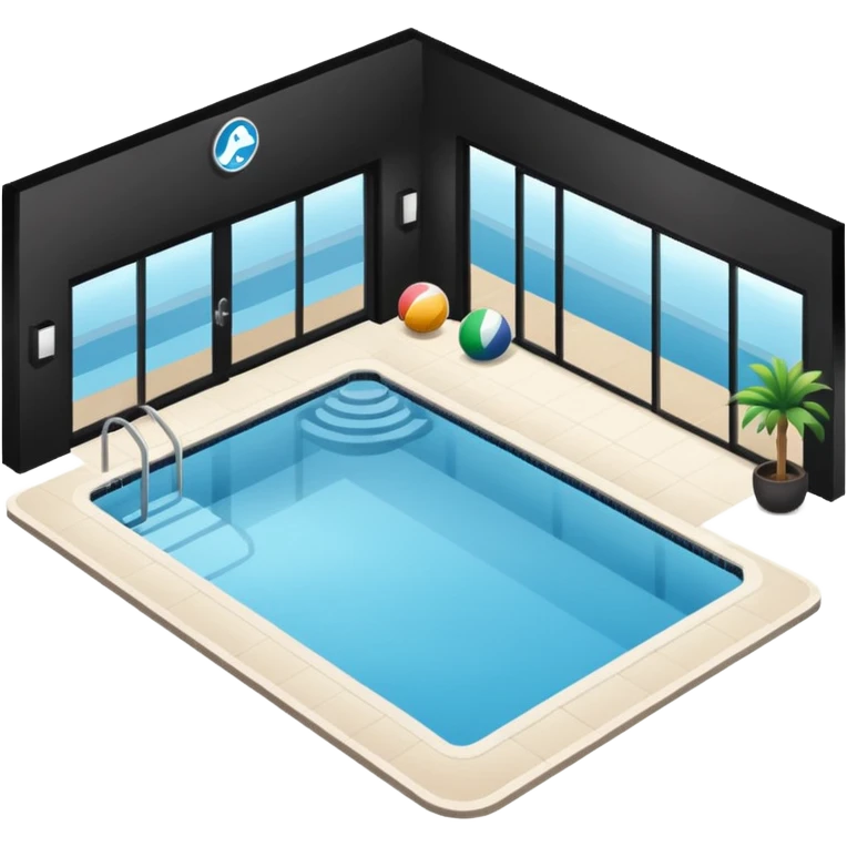 Hotel indoor Pool with entrance door and gym next to it  emoji