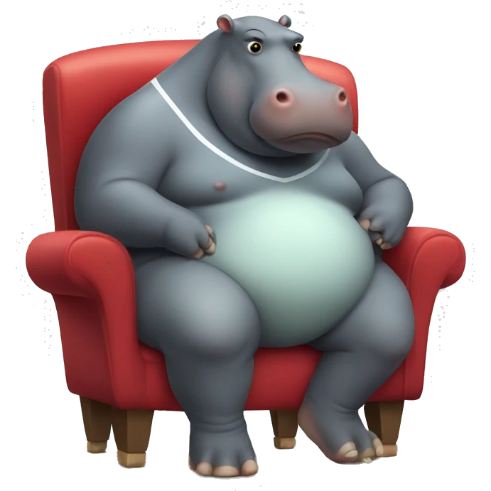 fat hippo as soccer player sit on chair emoji