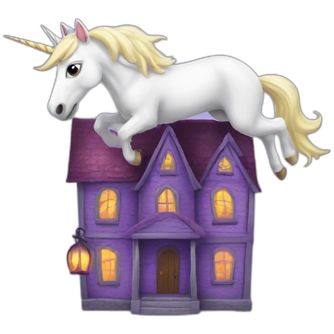 unicorn flying in a haunted house emoji