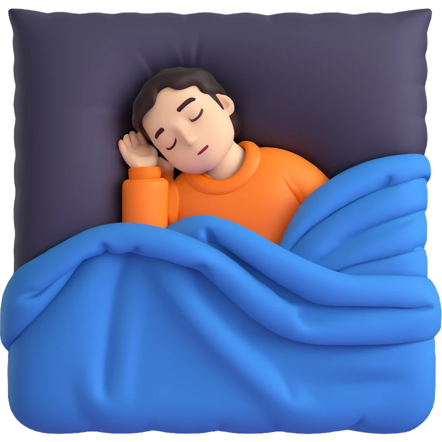 person sleeping under a blanket on a king bed, face hidden, top-down view emoji