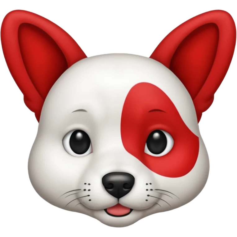 Perro blanco  con orejas negras  con un collar rojo sentado emoji