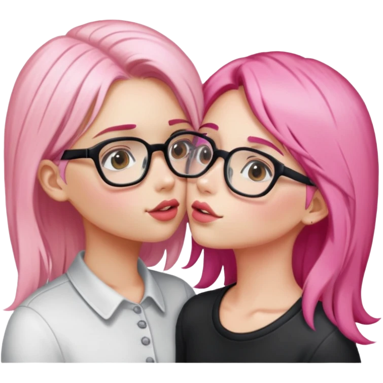 blonde girl with glasses kissing pink haired girl without glasses emoji