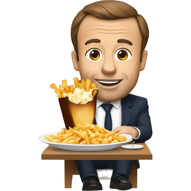Macron with poutine eating a poutine emoji