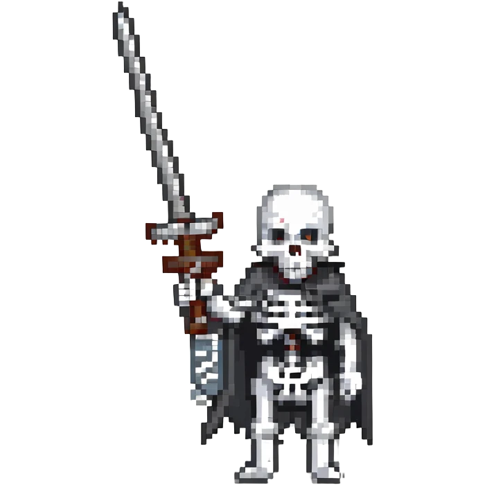 skeleton with a sword, gray bones, steel sword emoji