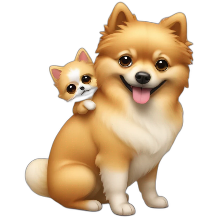 German mini pintscher hugging a pomeranian emoji