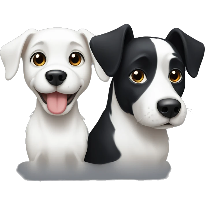 Cute black dog and white dog sitting next to each other facing the screen emoji