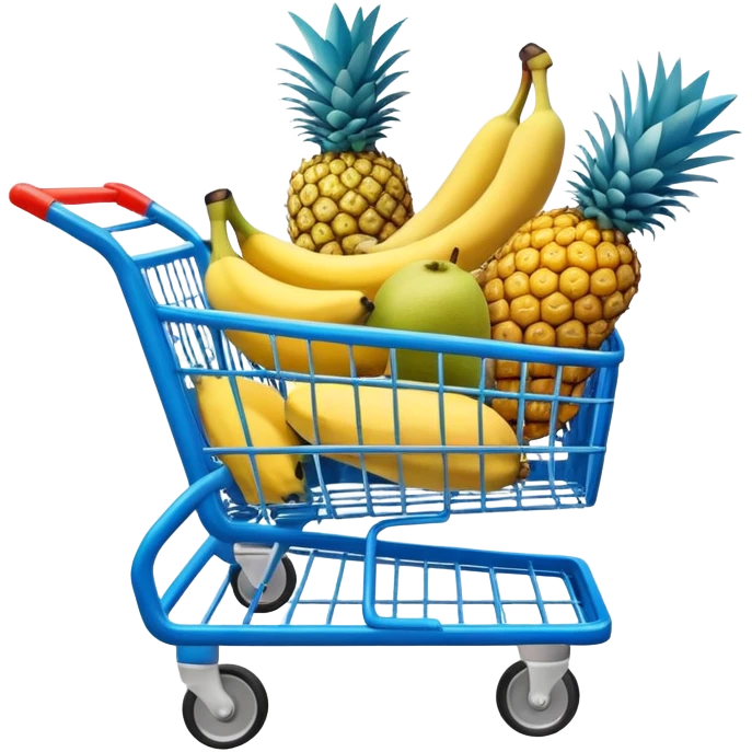 pineapples, mango and bananas in a blue Shopping cart  emoji