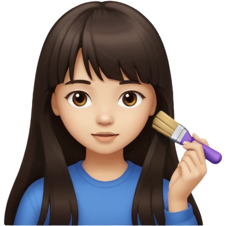 a girl with light skin and dark brown long hair with bangs who is brushing her hair emoji