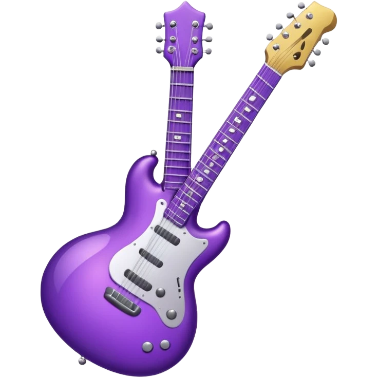 a purple Christmas ornament with a guitar emoji