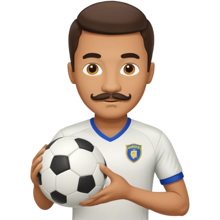 man soccer player with mustache holding soccer ball emoji