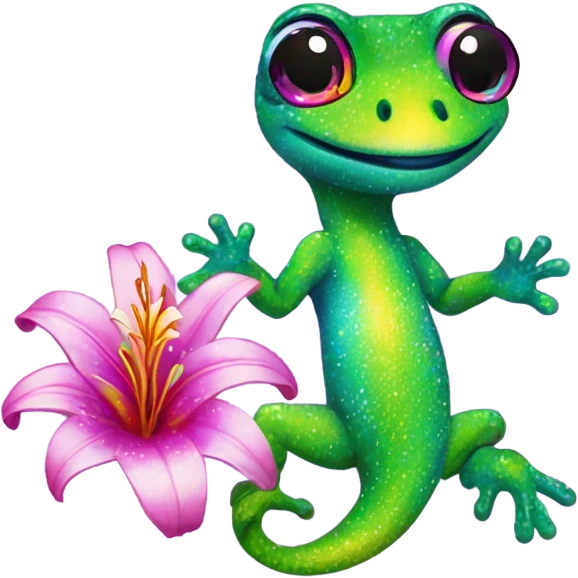 Lisa frank glitter gecko with a lily emoji