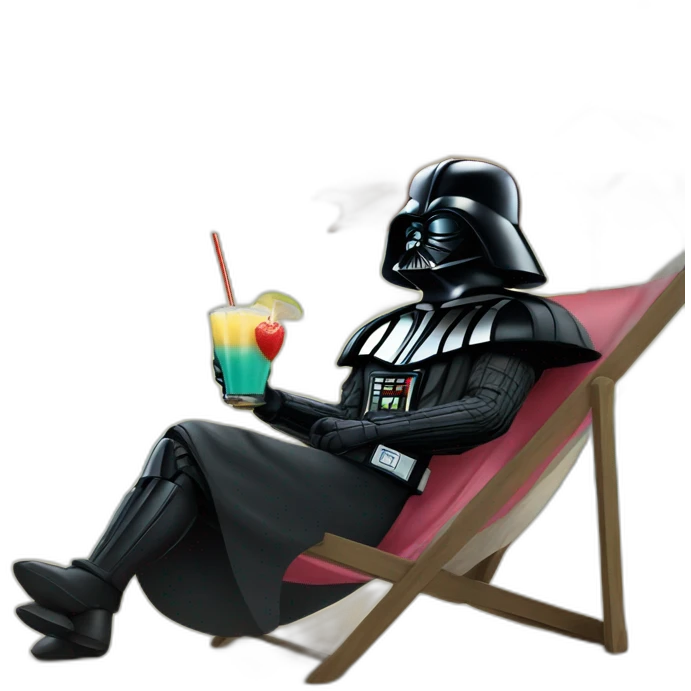 darth Vader lounging on the beach under an umbrella while drinking a piña colada emoji