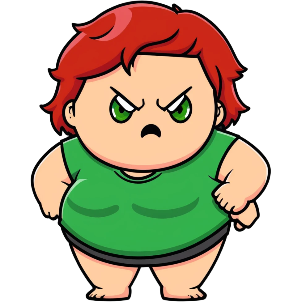 angry overweight girl with red hair and green eyes emoji