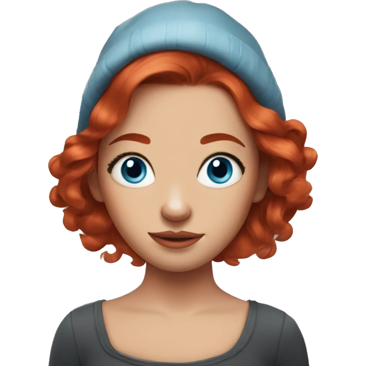 Girl with red hair, nose piercing, blue eyes and arm tattoos with a bunch of eggs emoji