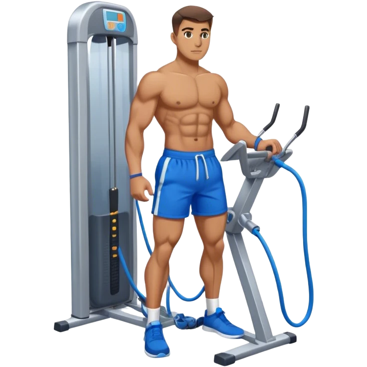 fit man with blue shorts using cable-machine emoji