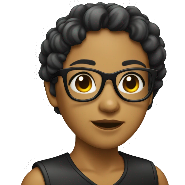 Una chica con pelo negro y con gafas emoji