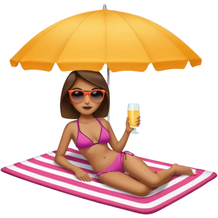 Chica tomando el sol en una playa acostada en una toalla con una sombrilla emoji