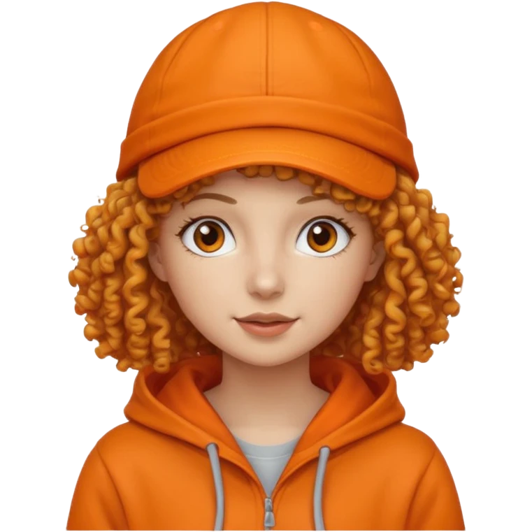 curly haired woman with orange cap and hoodie emoji