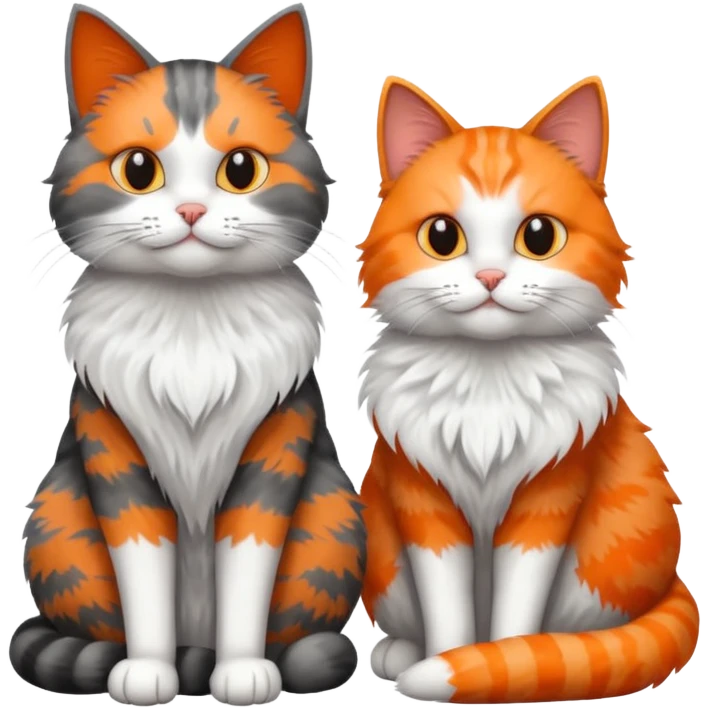 a very fluffy grey and white cat sitting next to another cat emoji