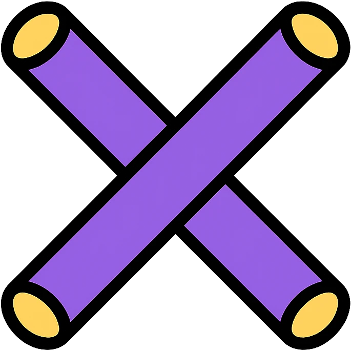 two purple pool noodles crossed to form an X, simple icon emoji
