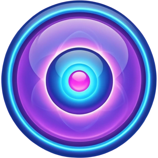 glowing sphere with blue and purple light inside, symbol of energy core, dark background, emoji style, 1:1 emoji
