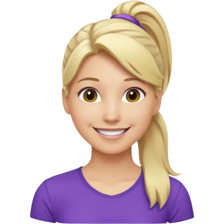 Blond woman with pony tail and purple shirt emoji