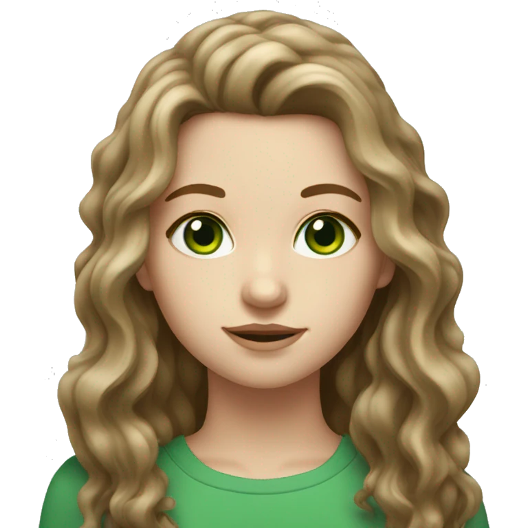white girl with long wavy brown hair with green eyes emoji