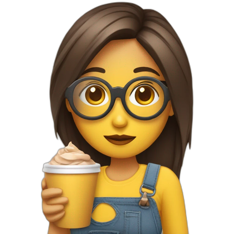 Chica linda tomando café con gafas emoji