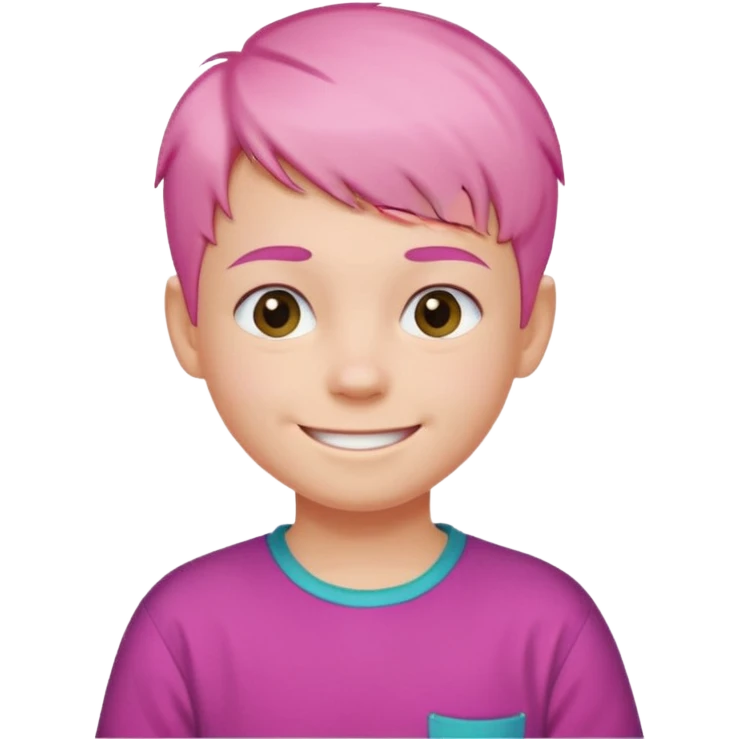 Cute kid with short pink hair and smile, half body emoji