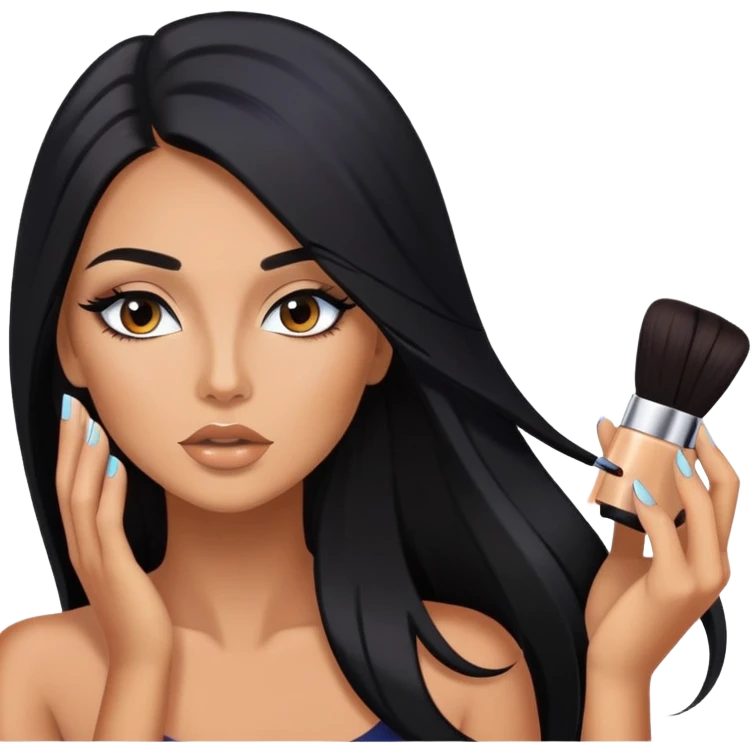 getting ready, putting makeup on, long black hair tanned woman, sexy emoji